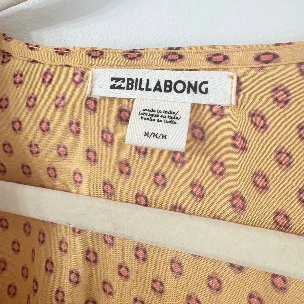 Billabong Divine Day Golden 70's Vibe Wrap Mini Dress Bell Sleeve Womens sz M - Picture 3 of 8